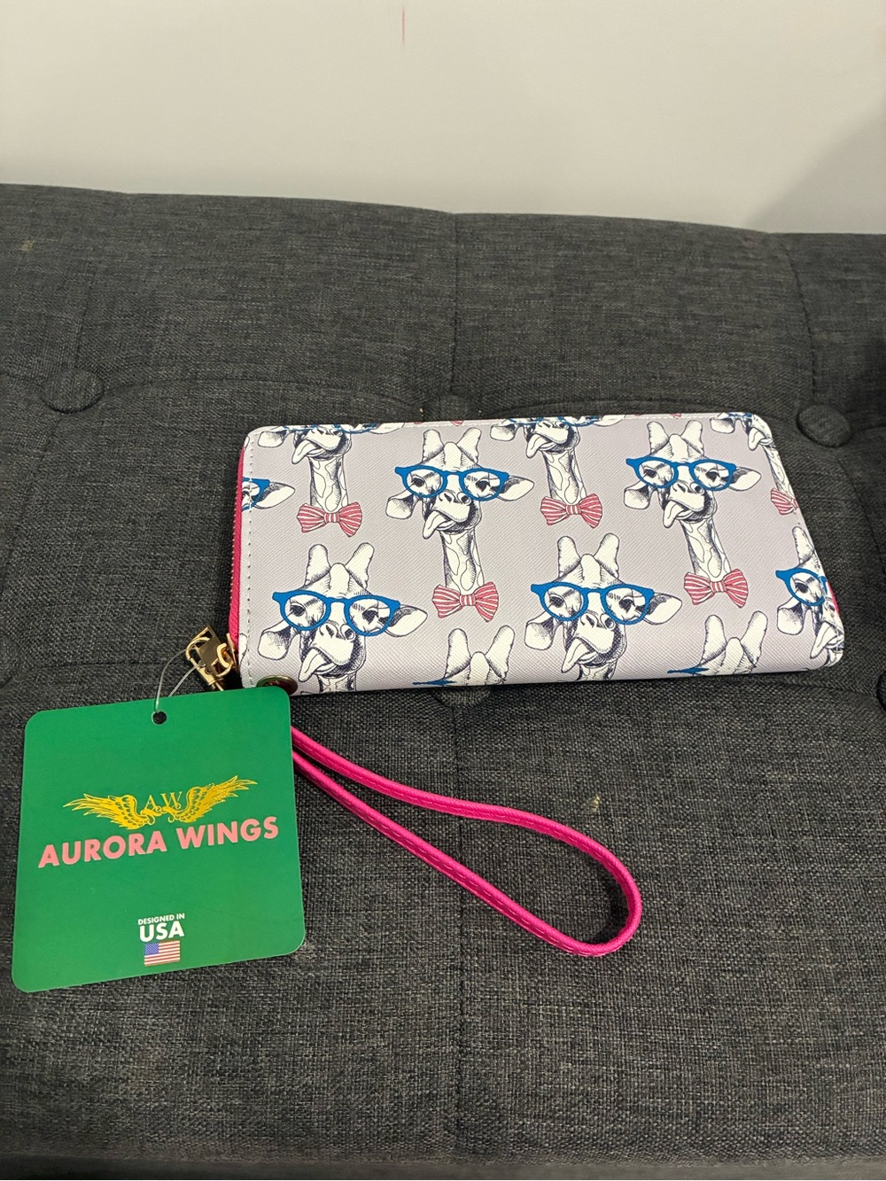 Aurora Wings Giraffe Print Wallet - Pink & Blue